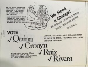 English language flyer calling for new leadership in HERE Local 11